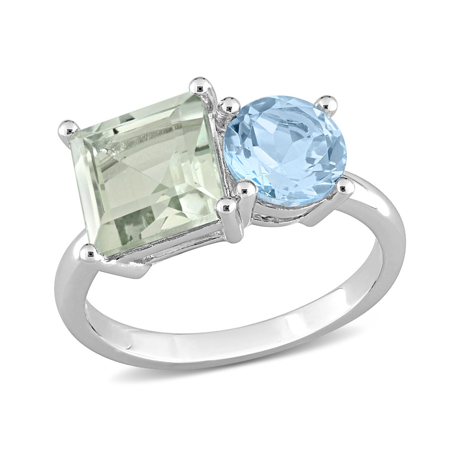 3.80 Carat (ctw) Green Quartz and Sky Blue Topaz Ring in Sterling Silver Image 1