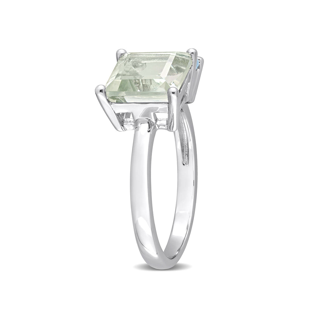 3.80 Carat (ctw) Green Quartz and Sky Blue Topaz Ring in Sterling Silver Image 2