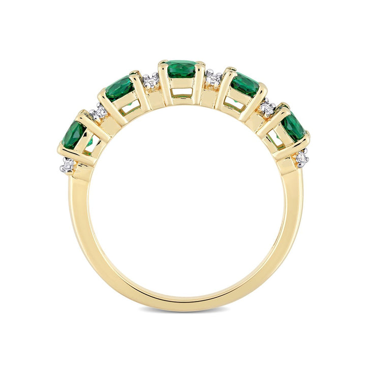 1.42 Carat (ctw) Lab-Created Emerald and White Sapphire Ring Band in Yellow Plated Sterling Silver Image 4