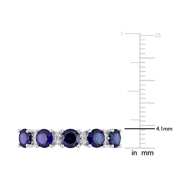 1.62 Carat (ctw) Lab-Created Blue and White Sapphire Ring Band in Sterling Silver Image 2