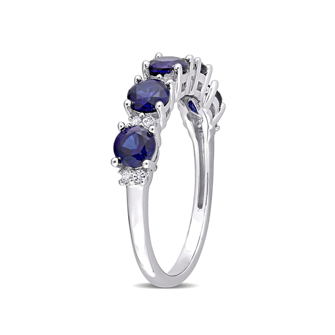 1.62 Carat (ctw) Lab-Created Blue and White Sapphire Ring Band in Sterling Silver Image 4
