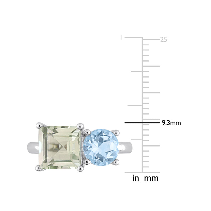 3.80 Carat (ctw) Green Quartz and Sky Blue Topaz Ring in Sterling Silver Image 3