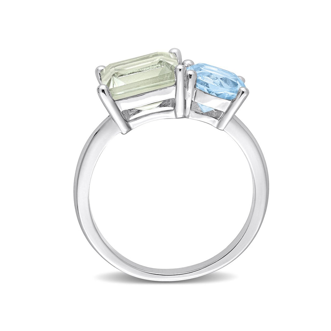 3.80 Carat (ctw) Green Quartz and Sky Blue Topaz Ring in Sterling Silver Image 4