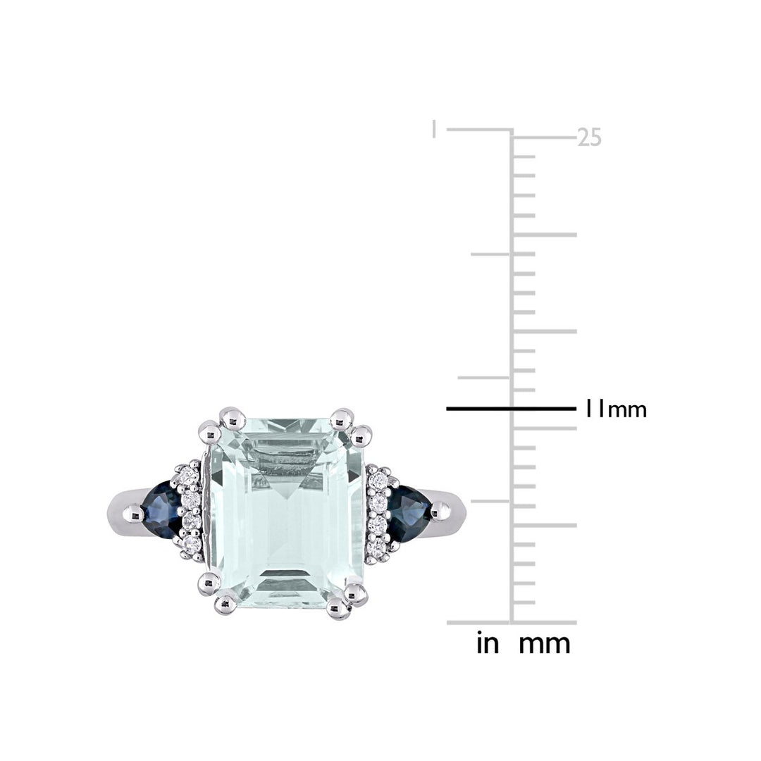 3 1/3 Carat (ctw) Aquamarine and Blue Sapphire Ring in Sterling Silver with Accent Diamonds Image 2