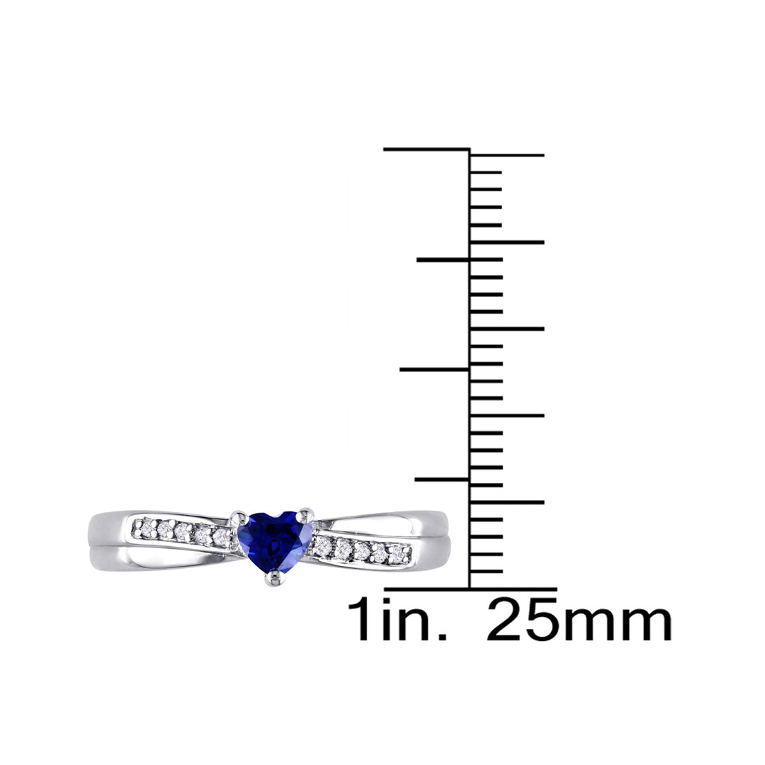 1/4 Carat (ctw) Lab-Created Blue Sapphire Heart Ring in Sterling Silver with Accent Diamonds Image 3