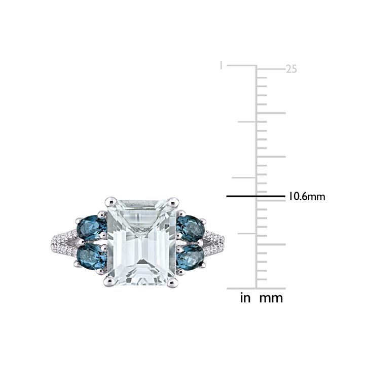 4.00 Carat (ctw) Aquamarine and London Blue Topaz Ring in Sterling Silver with Diamonds Image 3