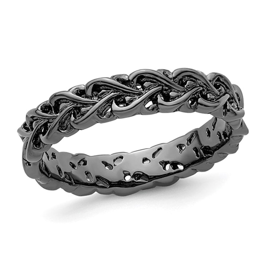 Sterling Silver Black Plated Carved Band Ring Image 1