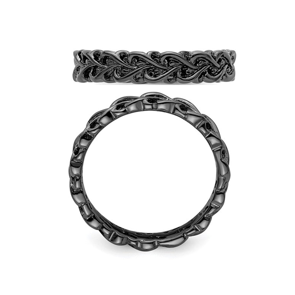 Sterling Silver Black Plated Carved Band Ring Image 2