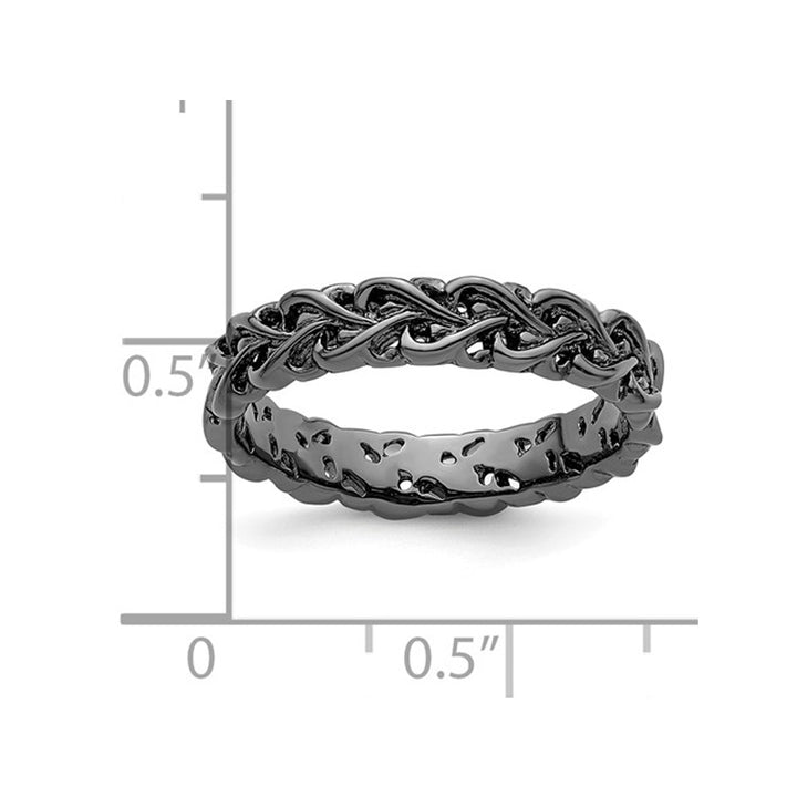 Sterling Silver Black Plated Carved Band Ring Image 3