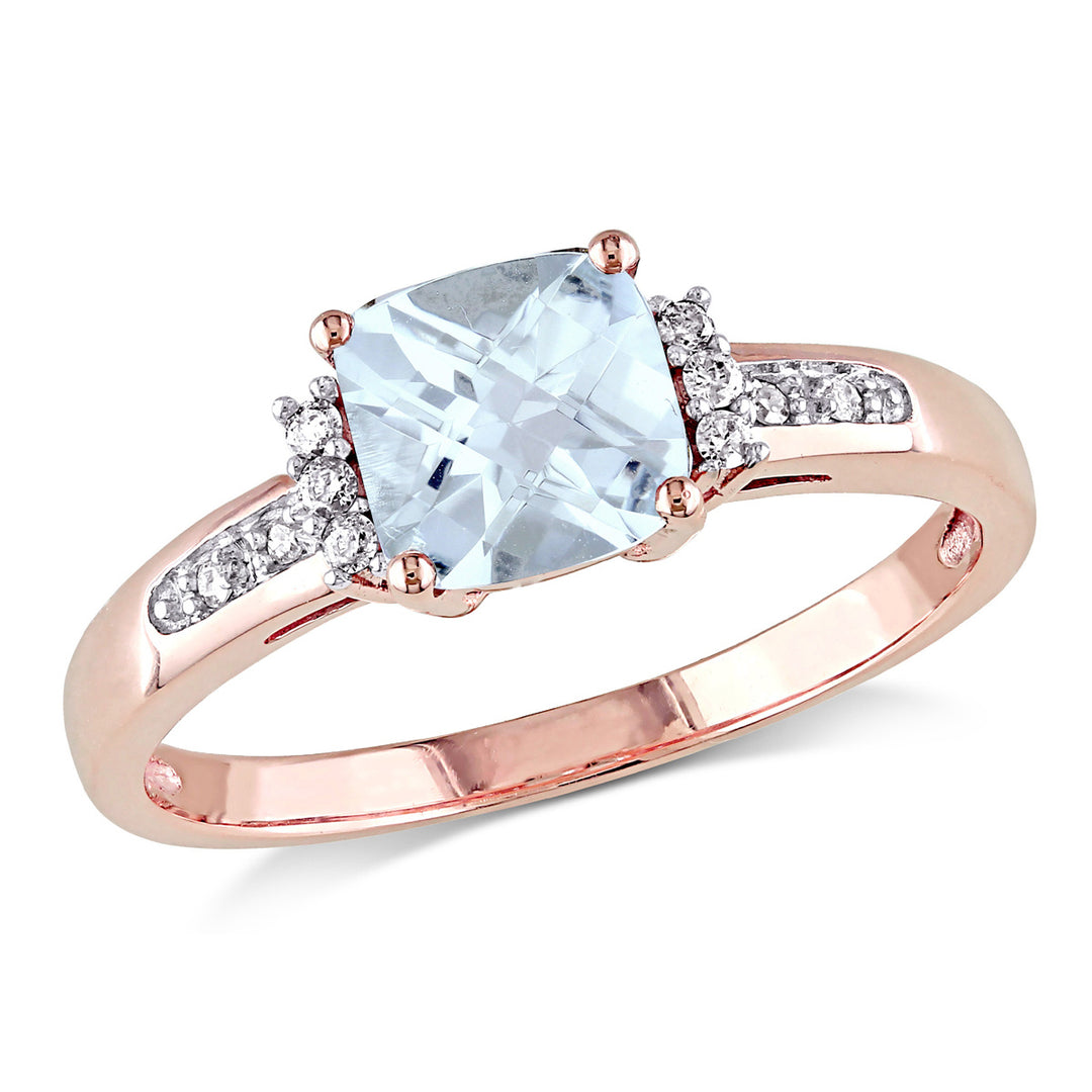 4/5 Carat (ctw) Light Aquamarine Ring with Diamonds in 10K Rose Pink Gold Image 1