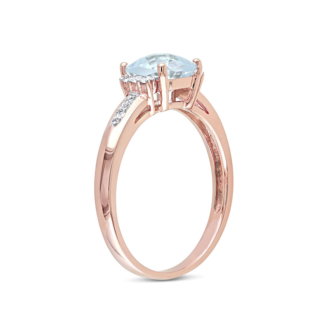 4/5 Carat (ctw) Light Aquamarine Ring with Diamonds in 10K Rose Pink Gold Image 2