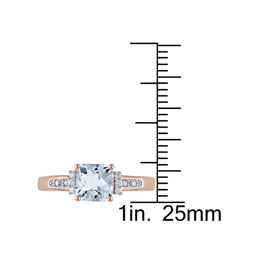 4/5 Carat (ctw) Light Aquamarine Ring with Diamonds in 10K Rose Pink Gold Image 3