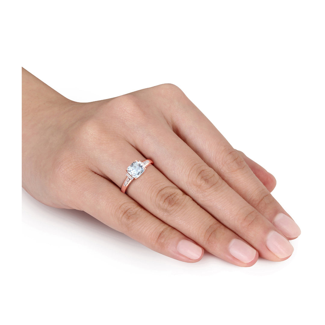 4/5 Carat (ctw) Light Aquamarine Ring with Diamonds in 10K Rose Pink Gold Image 4