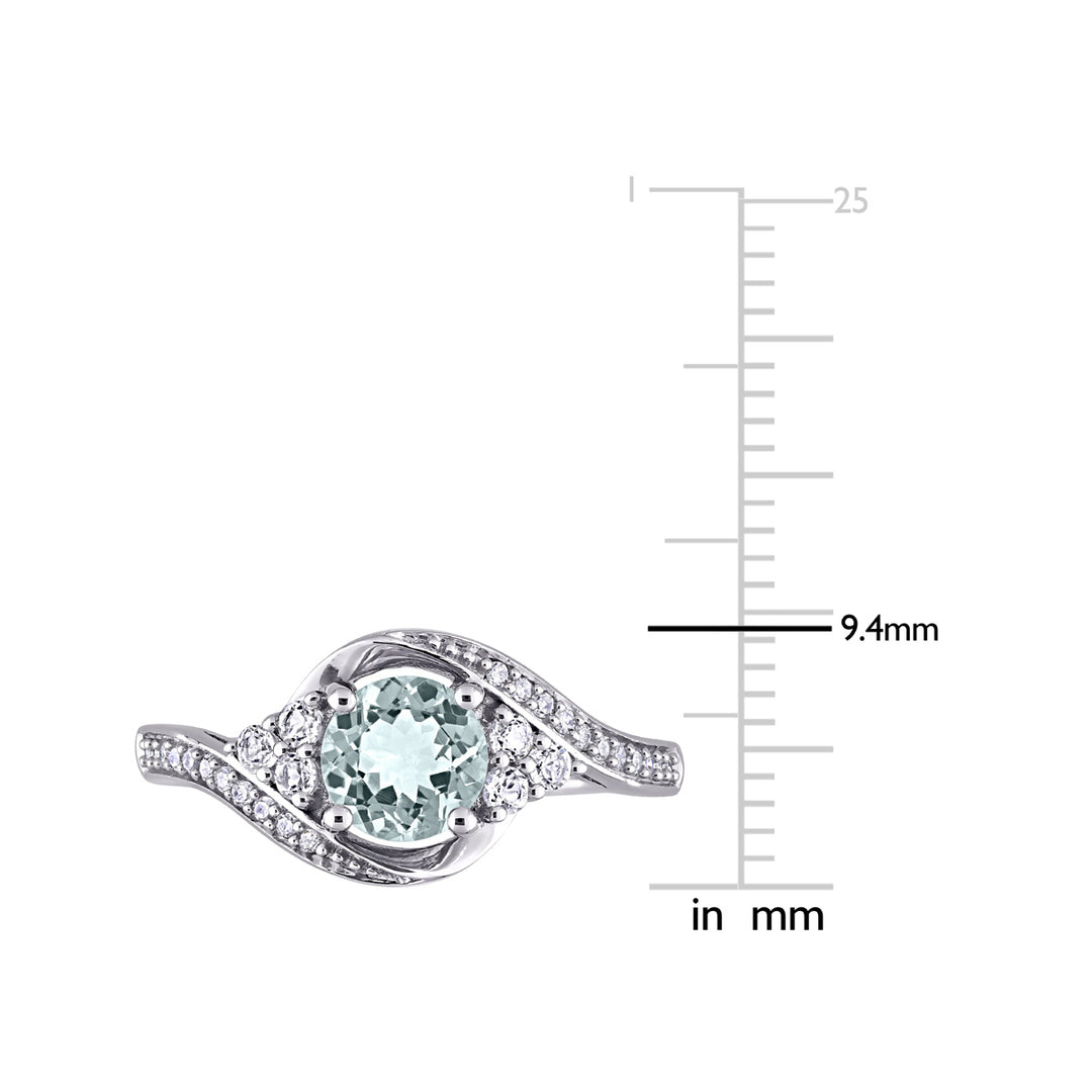 7/8 Carat (ctw) Aquamarine and White Topaz Swirl Ring in 10K White Gold with Diamonds Image 2