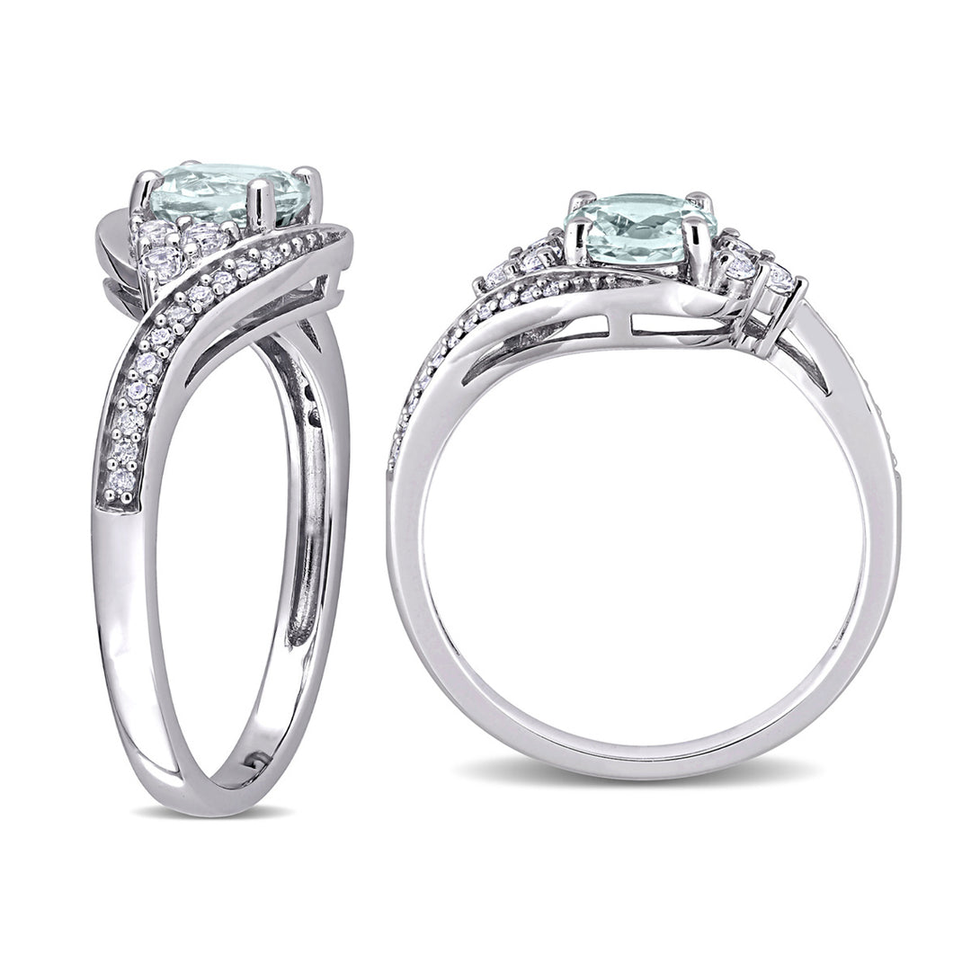 7/8 Carat (ctw) Aquamarine and White Topaz Swirl Ring in 10K White Gold with Diamonds Image 4