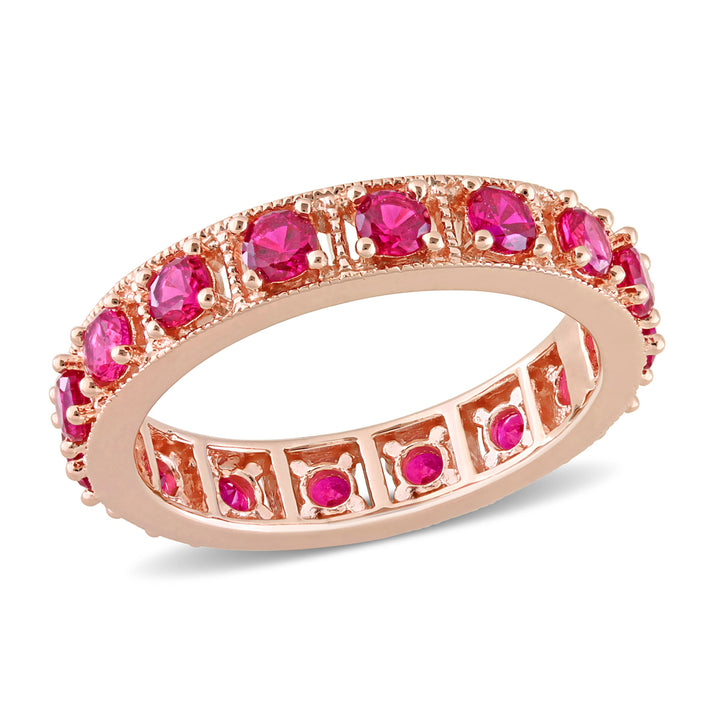 1.60 Carat (ctw) Lab-Created Ruby Eternity Band Ring in Rose Plated Sterling Silver Image 1