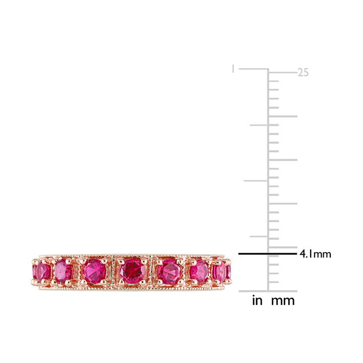1.60 Carat (ctw) Lab-Created Ruby Eternity Band Ring in Rose Plated Sterling Silver Image 3