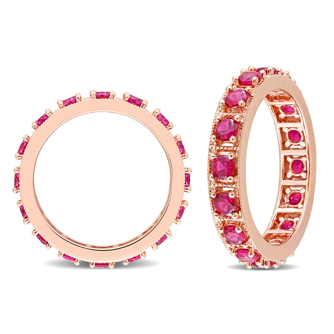 1.60 Carat (ctw) Lab-Created Ruby Eternity Band Ring in Rose Plated Sterling Silver Image 4