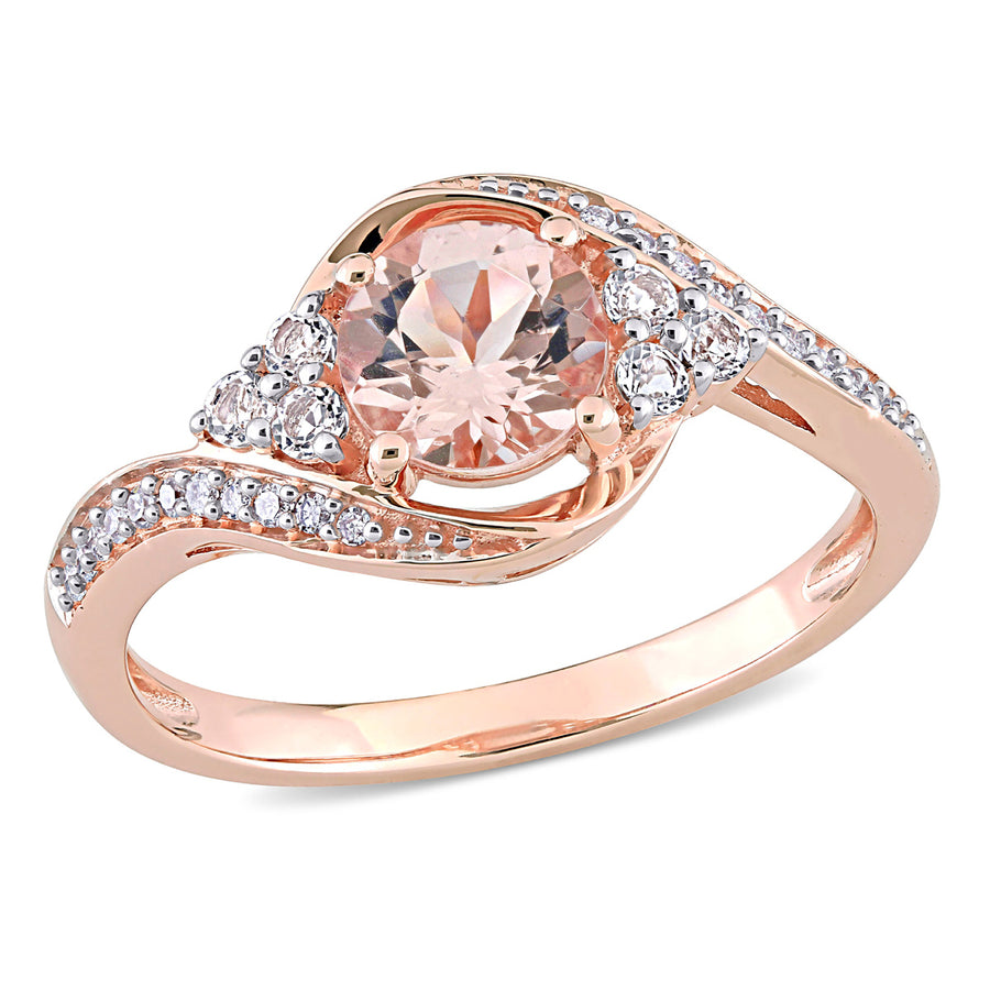 1.09 Carat (ctw) Morganite and White Topaz ByPass Ring in 10K Rose Pink Gold with Diamonds Image 1