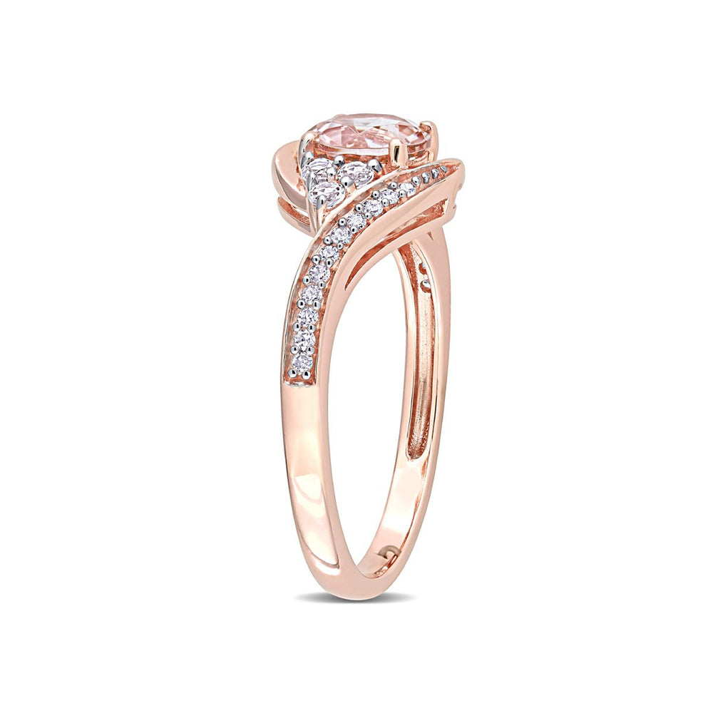 1.09 Carat (ctw) Morganite and White Topaz ByPass Ring in 10K Rose Pink Gold with Diamonds Image 2