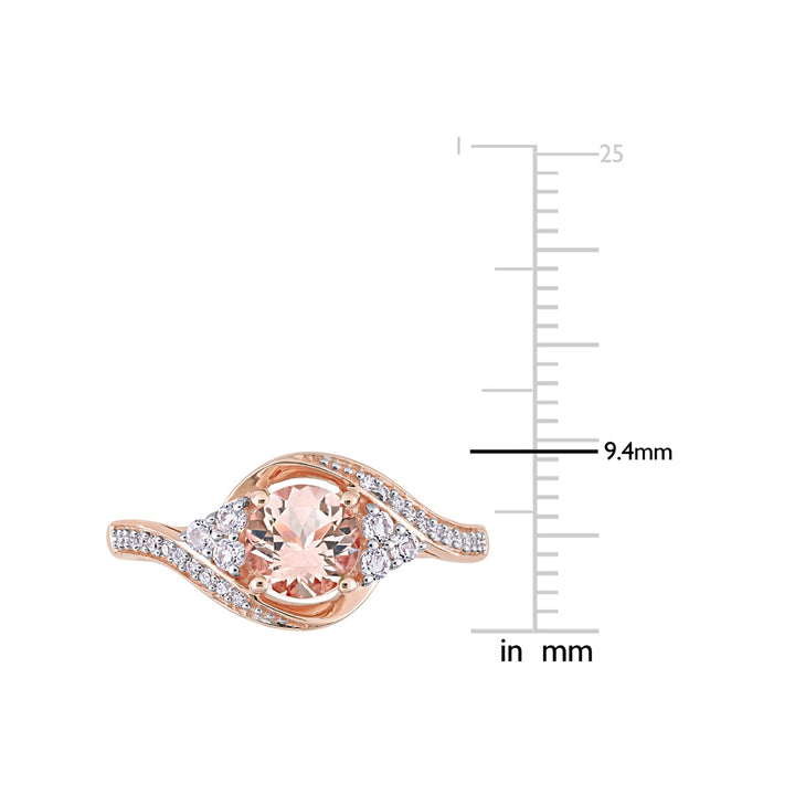 1.09 Carat (ctw) Morganite and White Topaz ByPass Ring in 10K Rose Pink Gold with Diamonds Image 3