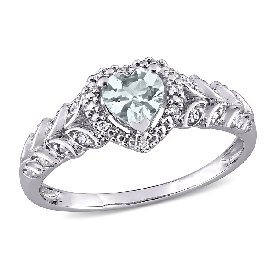 1/3 Carat (ctw) Aquamarine Heart Ring in 10K White Gold with Accent Diamonds Image 1