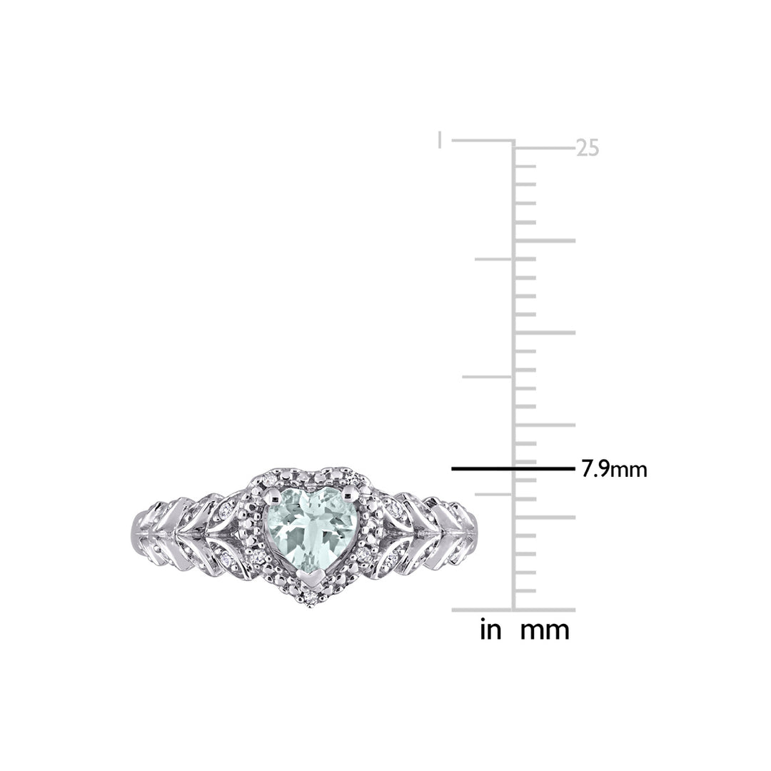 1/3 Carat (ctw) Aquamarine Heart Ring in 10K White Gold with Accent Diamonds Image 3