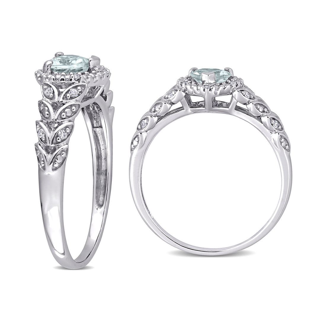 1/3 Carat (ctw) Aquamarine Heart Ring in 10K White Gold with Accent Diamonds Image 4