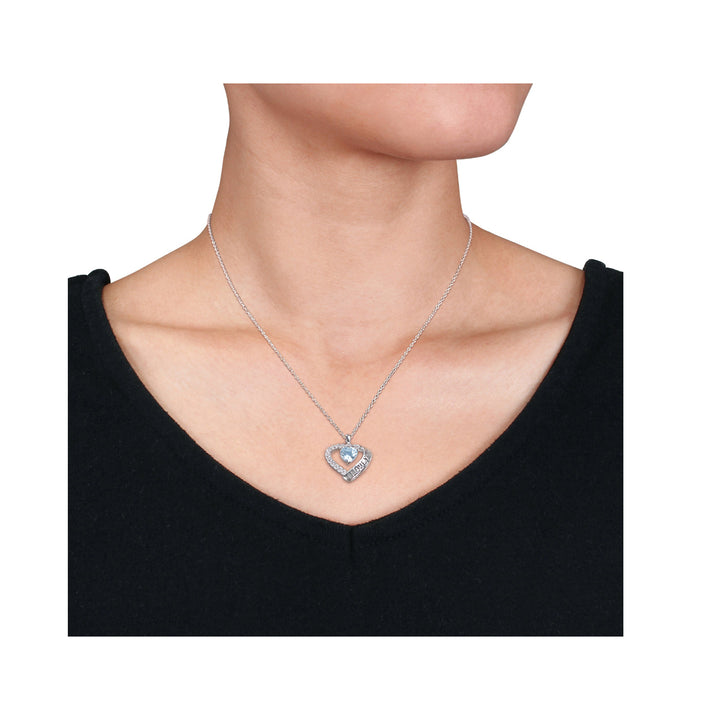 1.65 Carat (ctw) Blue Topaz and White Topaz - I Love You - Heart Pendant Necklace in Sterling Silver with Chain Image 4