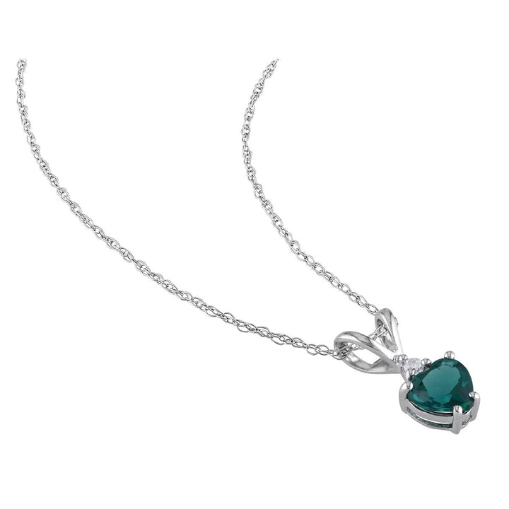 2/5 Carat (ctw) Lab-Created Emerald Heart Pendant Necklace in 10K White Gold with Chain Image 3