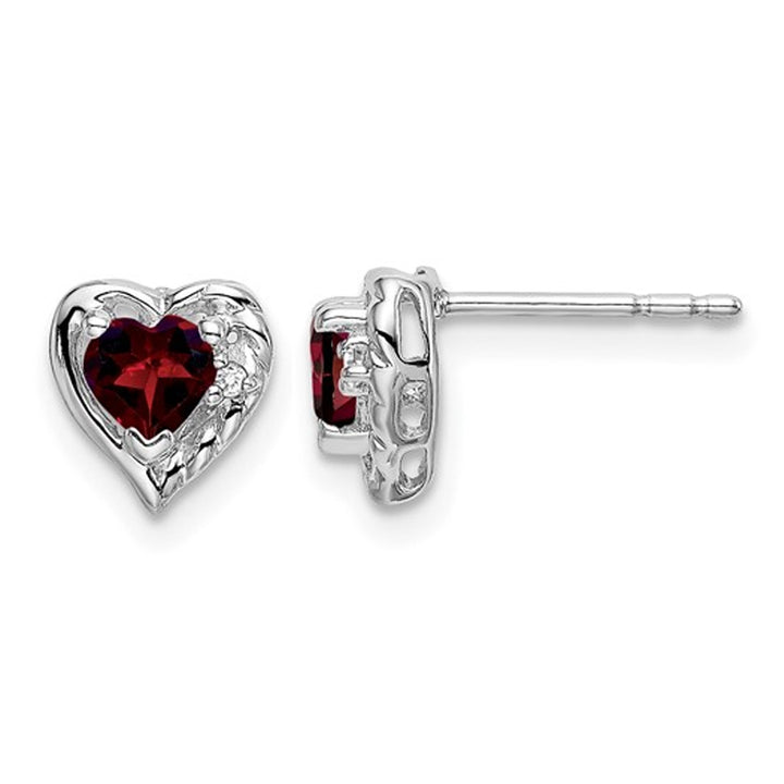 2/3 Carat (ctw) Garnet Heart Button Earrings in 14K White Gold Image 1