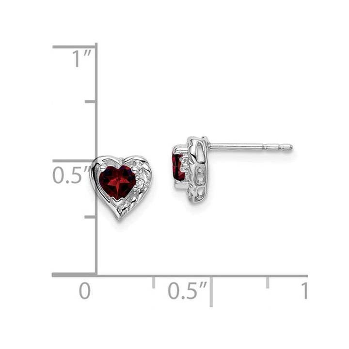 2/3 Carat (ctw) Garnet Heart Button Earrings in 14K White Gold Image 3