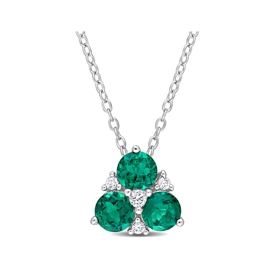 1.25 Carat (ctw) Lab-Created Emerald and White Sapphire Pendant Necklace in Sterling Silver with Chain Image 1