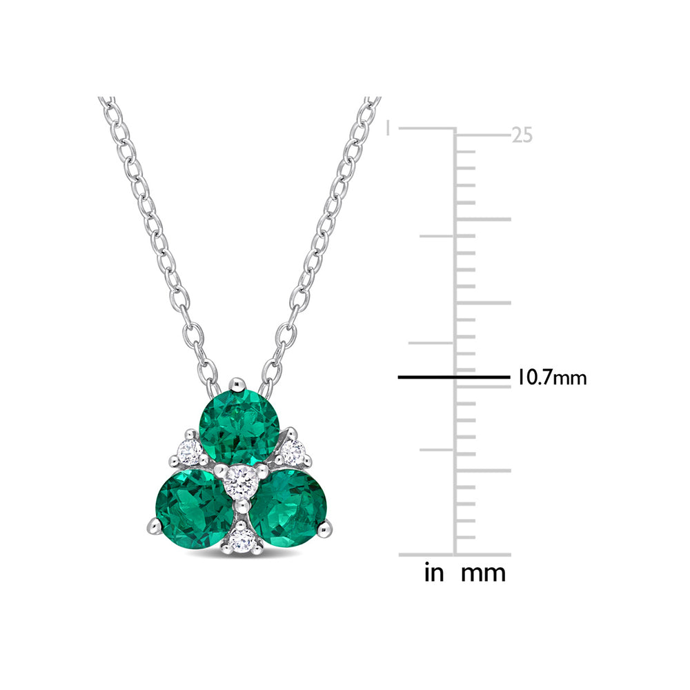 1.25 Carat (ctw) Lab-Created Emerald and White Sapphire Pendant Necklace in Sterling Silver with Chain Image 2