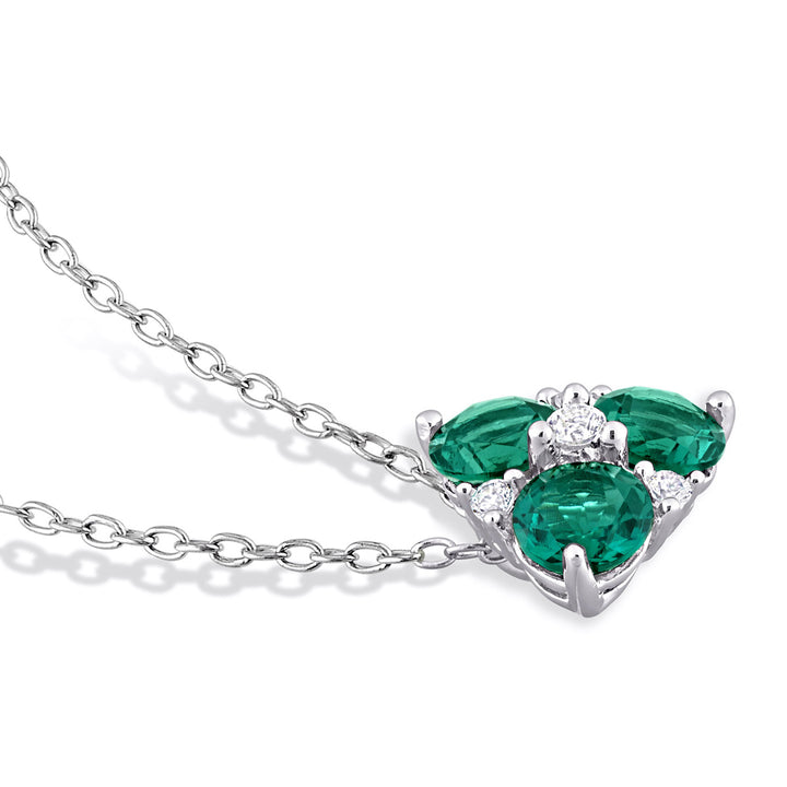 1.25 Carat (ctw) Lab-Created Emerald and White Sapphire Pendant Necklace in Sterling Silver with Chain Image 3