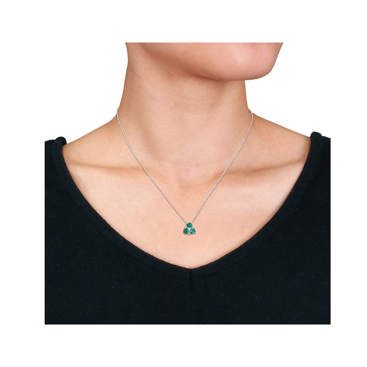 1.25 Carat (ctw) Lab-Created Emerald and White Sapphire Pendant Necklace in Sterling Silver with Chain Image 4