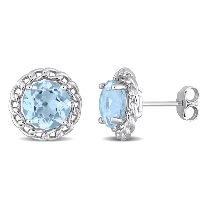 4.70 Carat (ctw) Blue Topaz Halo Earrings in Sterling Silver Image 1