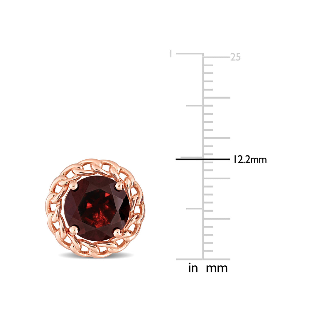 4.00 Carat (ctw) Red Garnet Halo Stud Earrings in Rose Plated Sterling Silver Image 3