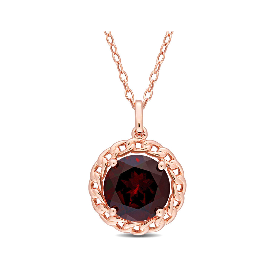 3.00 Carat (ctw) Garnet Halo Pendant Necklace in Rose Plated Sterling Silver With Chain Image 1