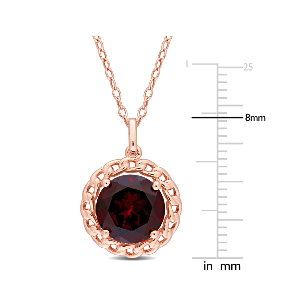 3.00 Carat (ctw) Garnet Halo Pendant Necklace in Rose Plated Sterling Silver With Chain Image 2