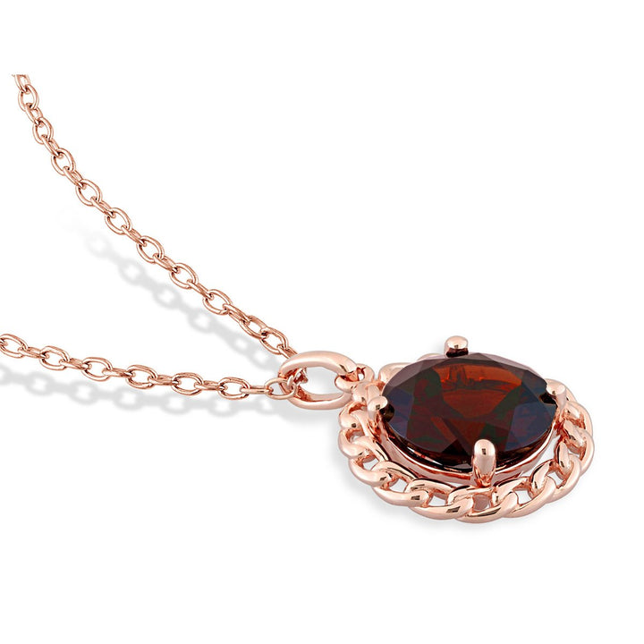 3.00 Carat (ctw) Garnet Halo Pendant Necklace in Rose Plated Sterling Silver With Chain Image 3