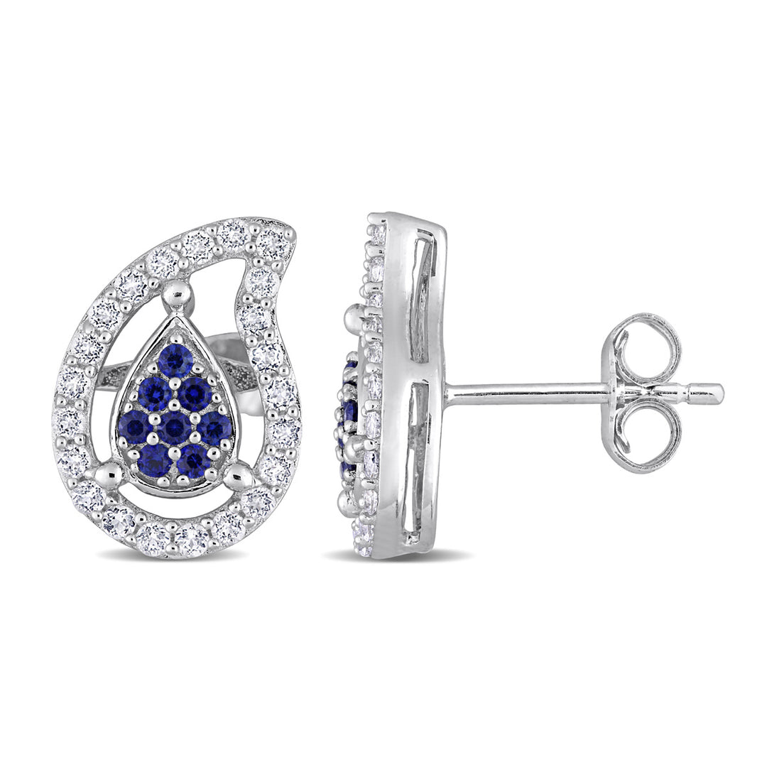 3/5 Carat (ctw) Lab-Created Blue Sapphire and White Topaz Drop Earrings in Sterling Silver Image 1