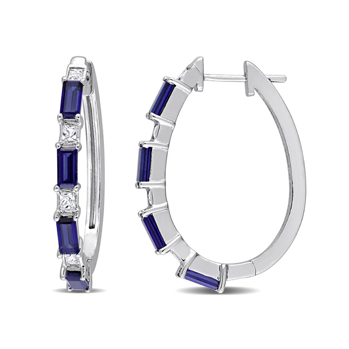 3.60 Carat (ctw) Lab-Created Blue and White Sapphire Hoop Earrings in Sterling Silver Image 1