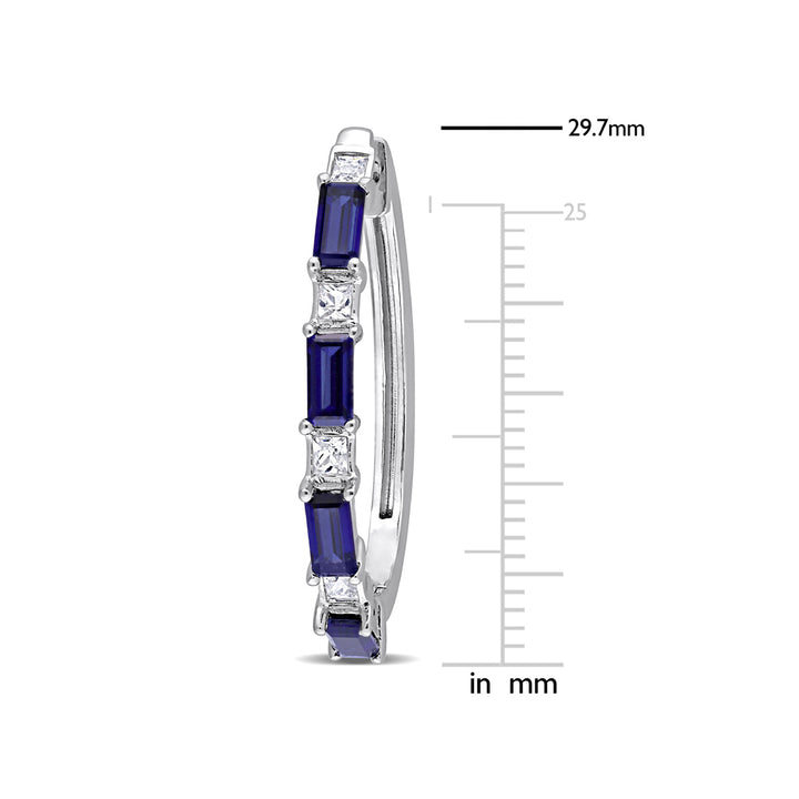 3.60 Carat (ctw) Lab-Created Blue and White Sapphire Hoop Earrings in Sterling Silver Image 3