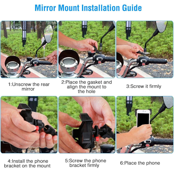 Bicycle Phone Mount USB Rechargeable Handlebar Mirror Holder 4in-6.5in Black Image 7