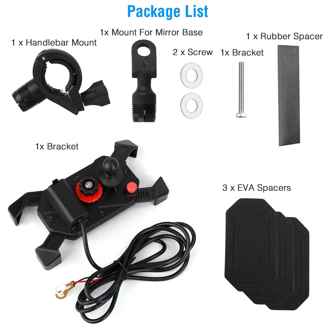 Bicycle Phone Mount USB Rechargeable Handlebar Mirror Holder 4in-6.5in Black Image 8