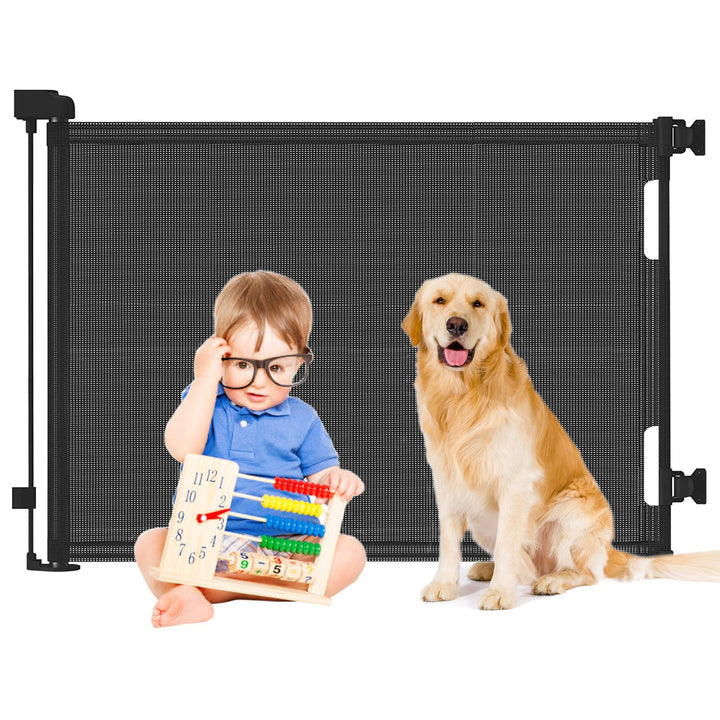 Retractable Baby Safety Gate Extra Wide 61in Black Mesh Child Pet Indoor Outdoor Image 1