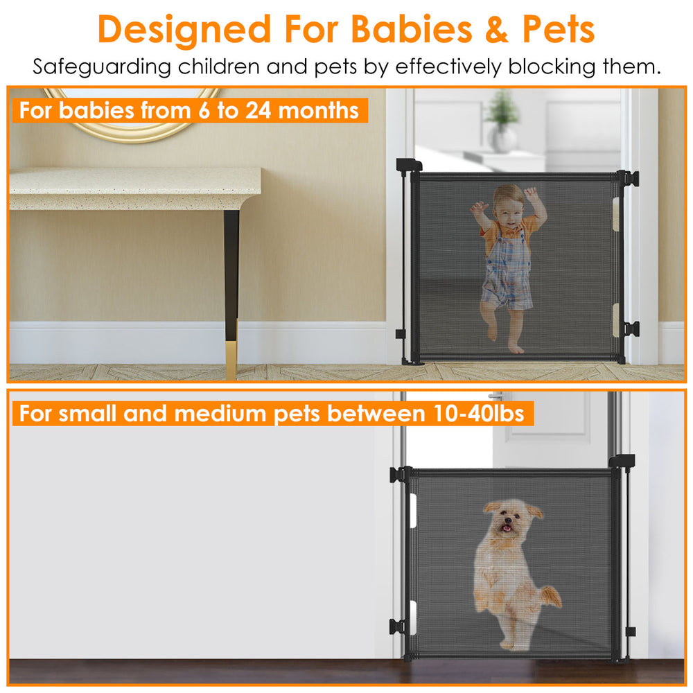 Retractable Baby Safety Gate Extra Wide 61in Black Mesh Child Pet Indoor Outdoor Image 2