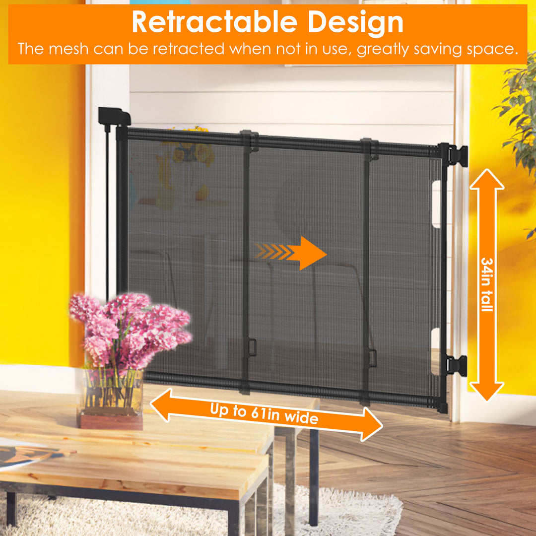 Retractable Baby Safety Gate Extra Wide 61in Black Mesh Child Pet Indoor Outdoor Image 6