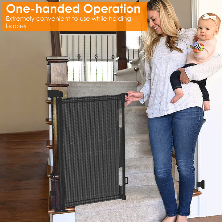 Retractable Baby Safety Gate Extra Wide 61in Black Mesh Child Pet Indoor Outdoor Image 10